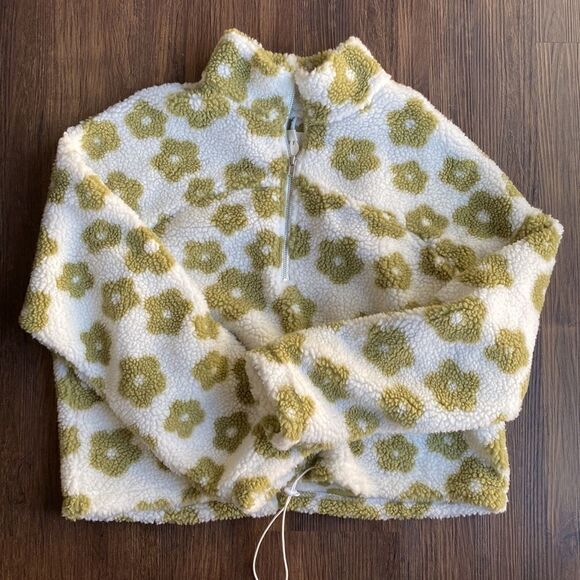 HYFVE Olive Green Floral Print Cropped Top Half Zip Sweater - Picture 2 of 5